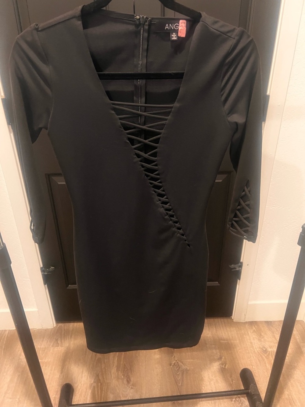 Angel Black Lace-Up Deep V Mini Dress